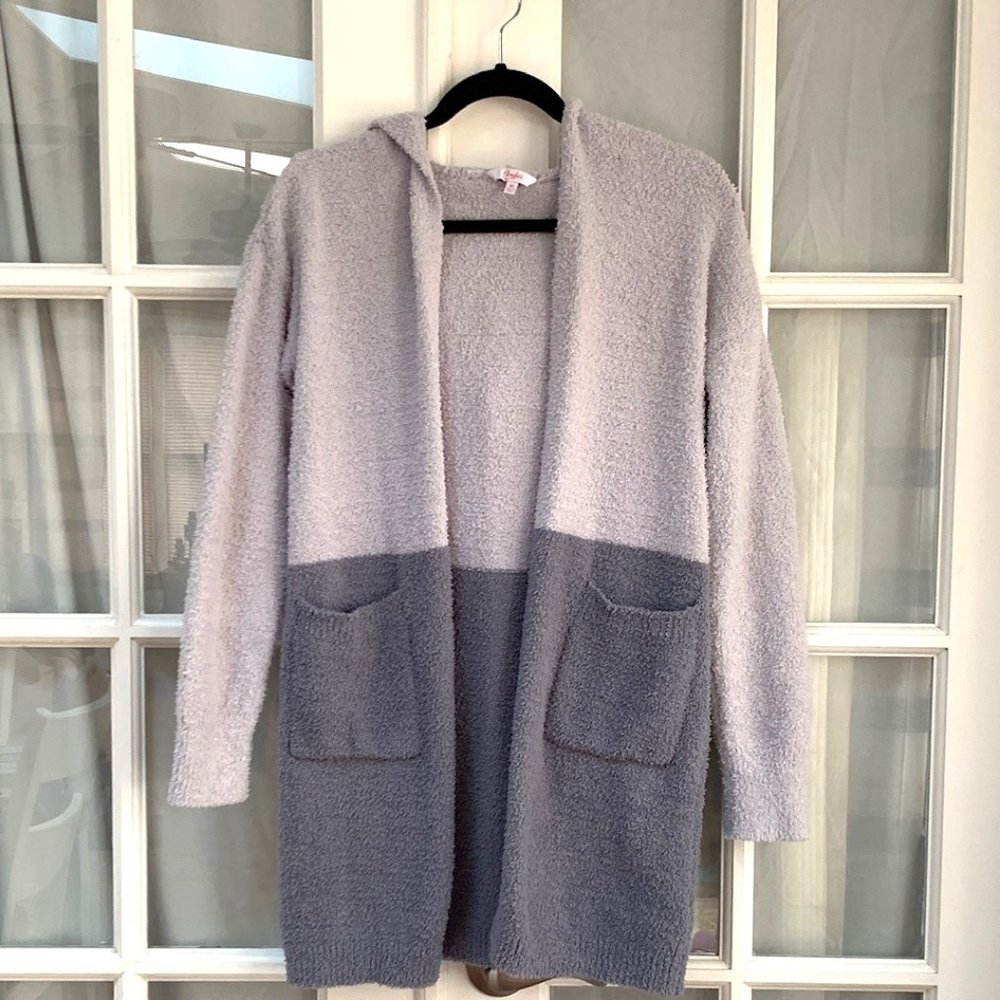 Candie's Two Tone Hooded Faux Sherpa Longline Cardigan